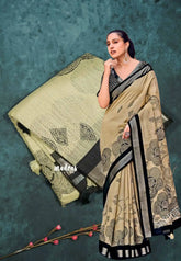 Blended linen cotton chikku and black combo - Design 13